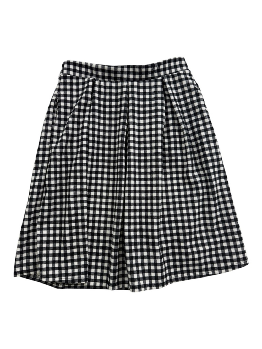 Piphany Black and White Gingham Pleated A-Line Skirt